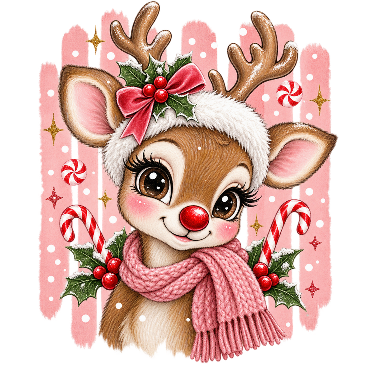 Brushstroke Santa and reindeer DTF transfer design XMAS1471-9. Physical transfer only.