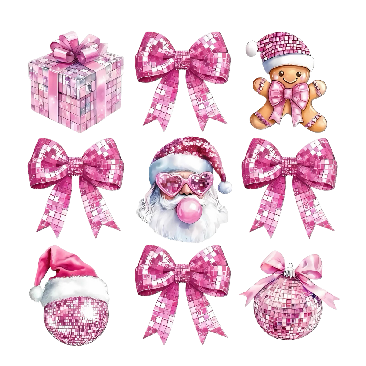 Christmas bow and icon collage DTF transfer XMAS1472-2. Physical transfer only.