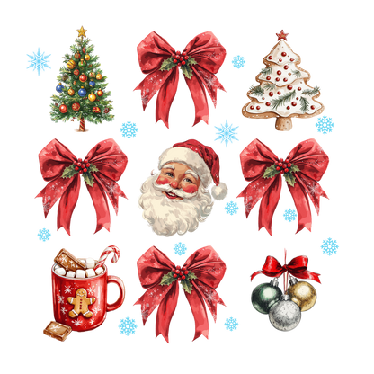 Christmas bow and icon collage DTF transfer XMAS1472-5. Physical transfer only.