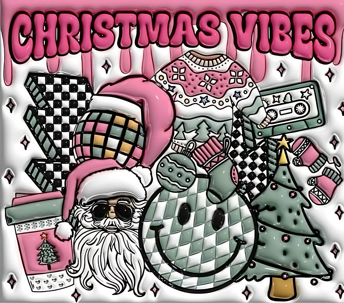 Christmas hot cocoa rectangular textile DTF transfer design XMAS1474-1. Physical transfer only.