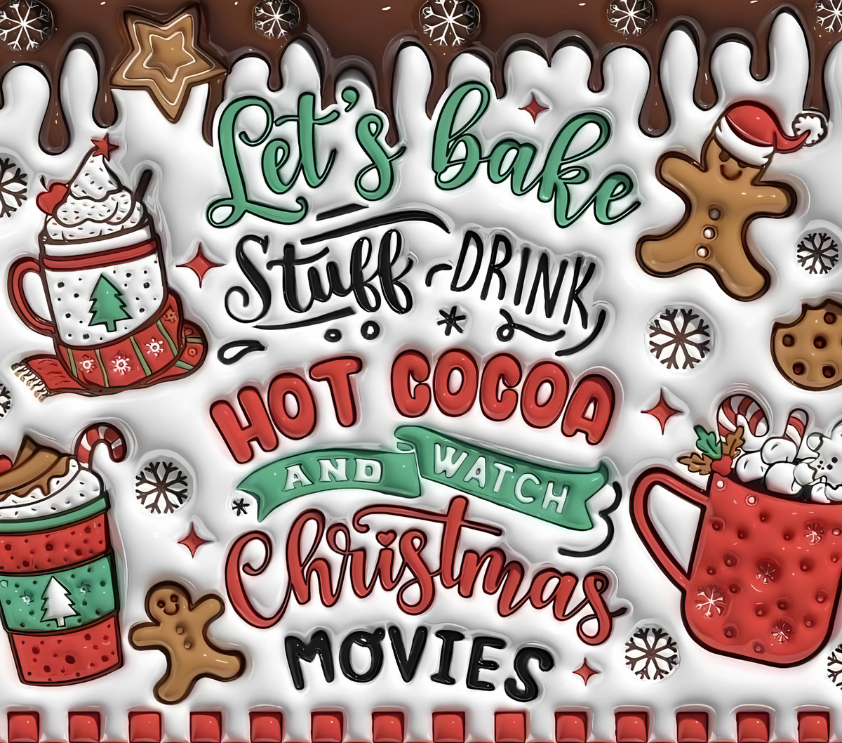 Christmas hot cocoa rectangular textile DTF transfer design XMAS1474-3. Physical transfer only.