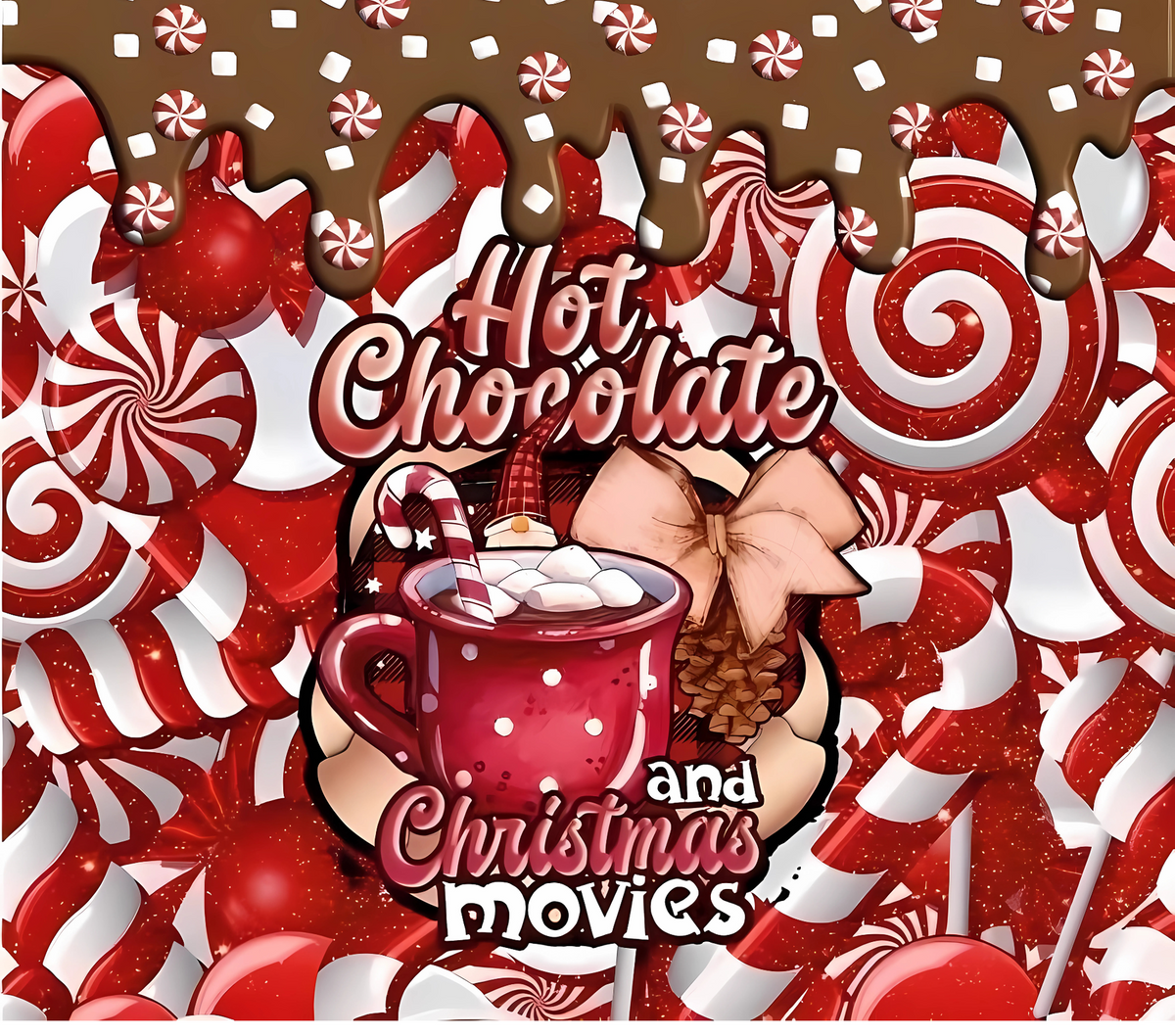Christmas hot cocoa rectangular textile DTF transfer design XMAS1474-6. Physical transfer only.