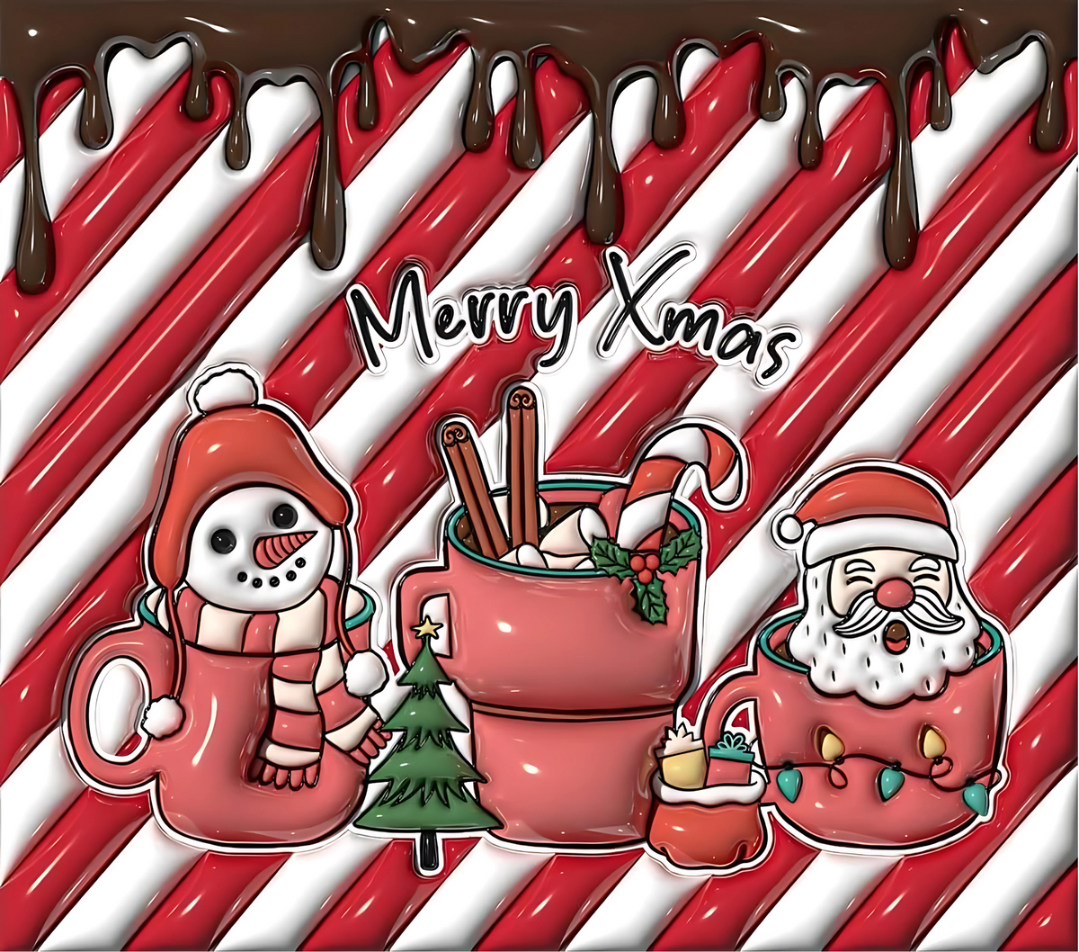 Christmas hot cocoa rectangular textile DTF transfer design XMAS1474-8. Physical transfer only.