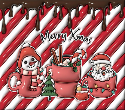 Christmas hot cocoa rectangular textile DTF transfer design XMAS1474-8. Physical transfer only.