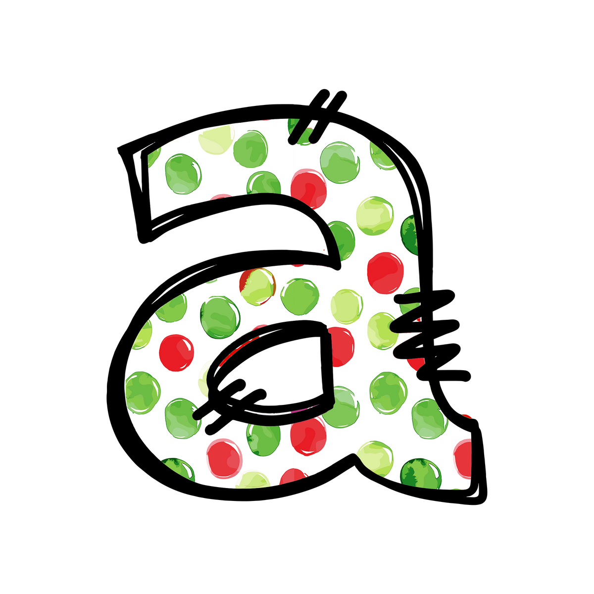 Christmas red and green polkadot single lowercase letter DTF transfer XMAS1476-1. Physical transfer only.