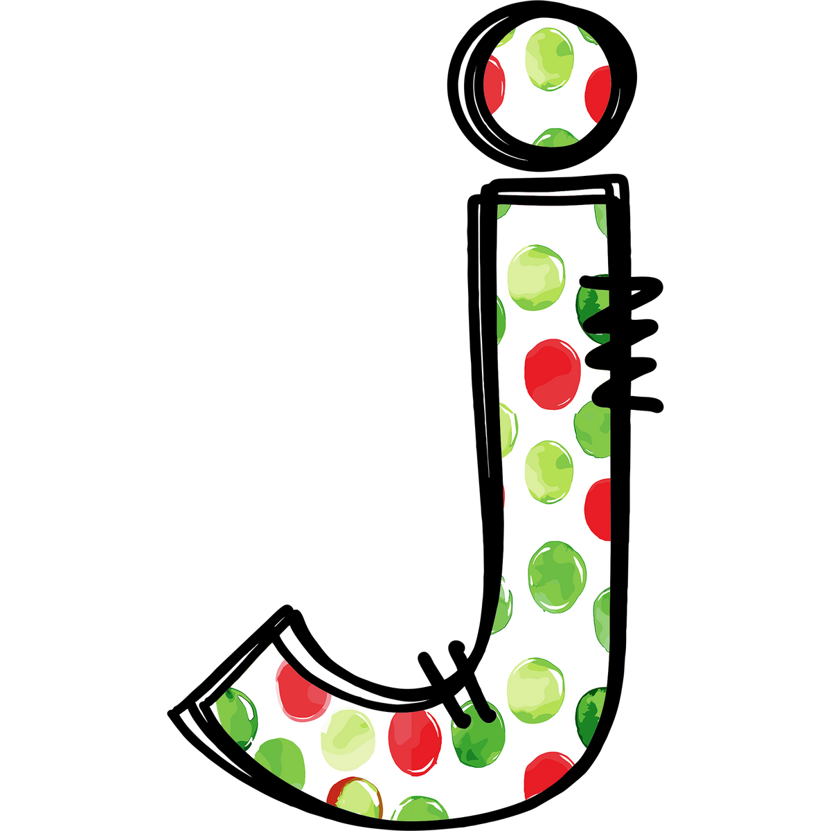 Christmas red and green polkadot single lowercase letter DTF transfer XMAS1476-10. Physical transfer only.