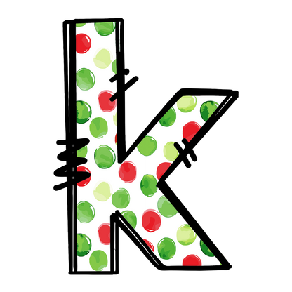 Christmas red and green polkadot single lowercase letter DTF transfer XMAS1476-11. Physical transfer only.