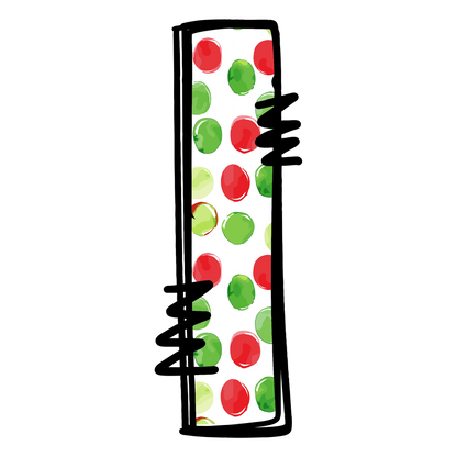 Christmas red and green polkadot single lowercase letter DTF transfer XMAS1476-12. Physical transfer only.
