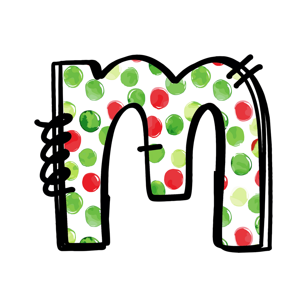 Christmas red and green polkadot single lowercase letter DTF transfer XMAS1476-13. Physical transfer only.