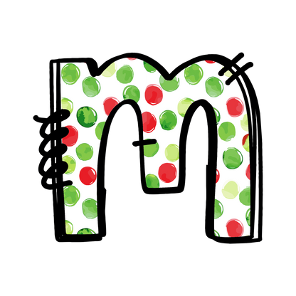Christmas red and green polkadot single lowercase letter DTF transfer XMAS1476-13. Physical transfer only.