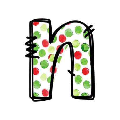 Christmas red and green polkadot single lowercase letter DTF transfer XMAS1476-14. Physical transfer only.