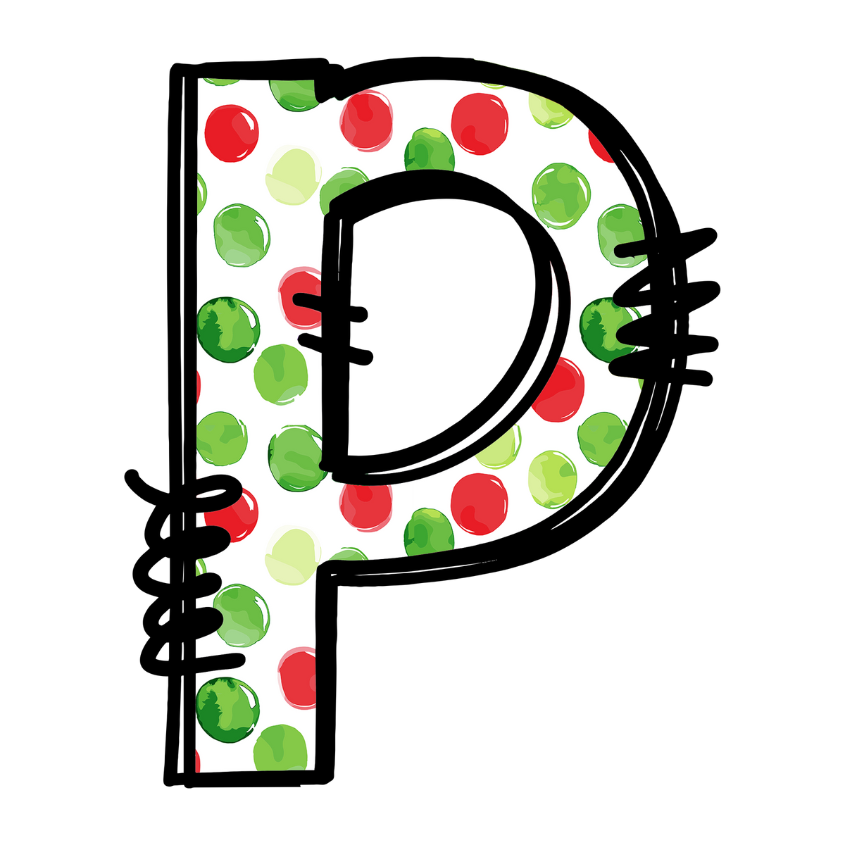 Christmas red and green polkadot single lowercase letter DTF transfer XMAS1476-16. Physical transfer only.