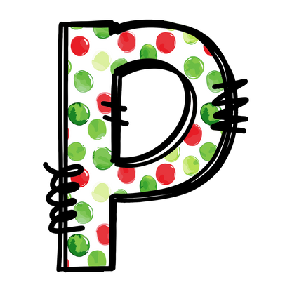 Christmas red and green polkadot single lowercase letter DTF transfer XMAS1476-16. Physical transfer only.