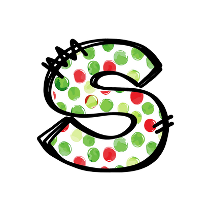 Christmas red and green polkadot single lowercase letter DTF transfer XMAS1476-17. Physical transfer only.