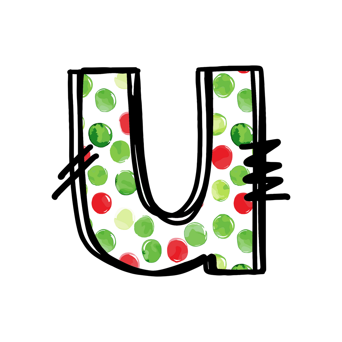 Christmas red and green polkadot single lowercase letter DTF transfer XMAS1476-19. Physical transfer only.