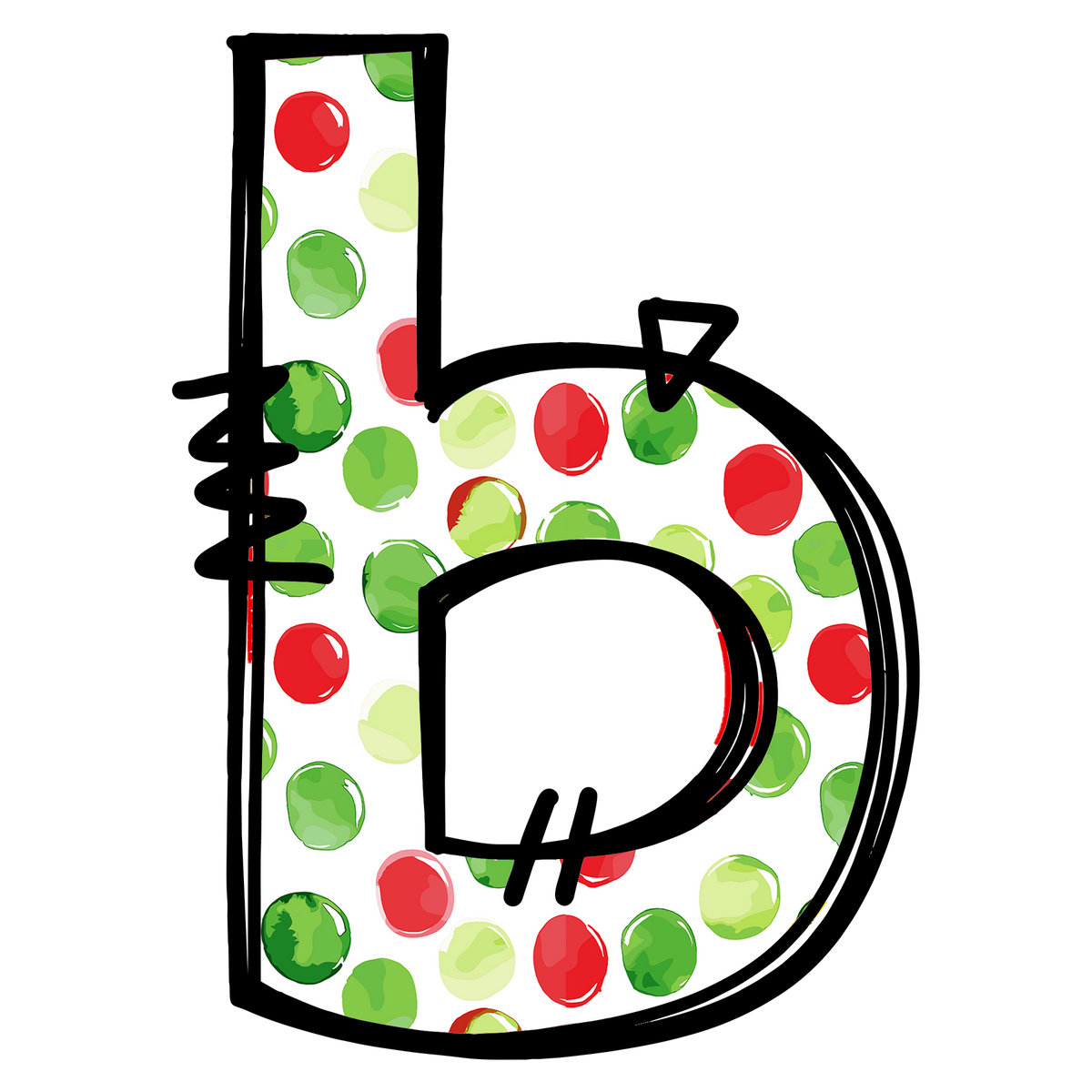 Christmas red and green polkadot single lowercase letter DTF transfer XMAS1476-2. Physical transfer only.