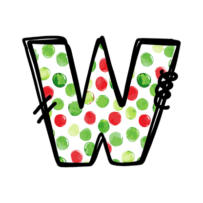 Christmas red and green polkadot single lowercase letter DTF transfer XMAS1476-21. Physical transfer only.