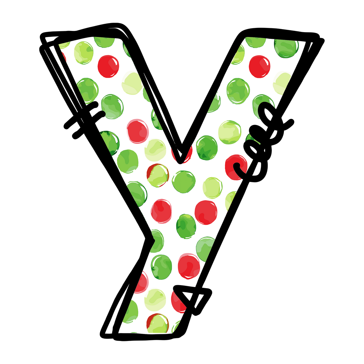 Christmas red and green polkadot single lowercase letter DTF transfer XMAS1476-22. Physical transfer only.