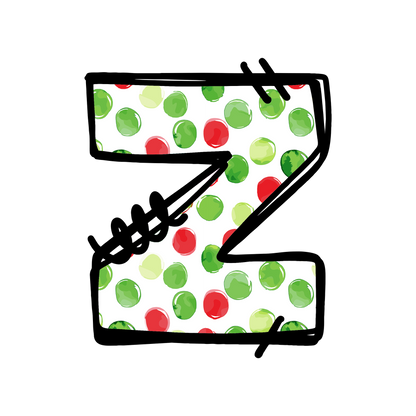 Christmas red and green polkadot single lowercase letter DTF transfer XMAS1476-23. Physical transfer only.