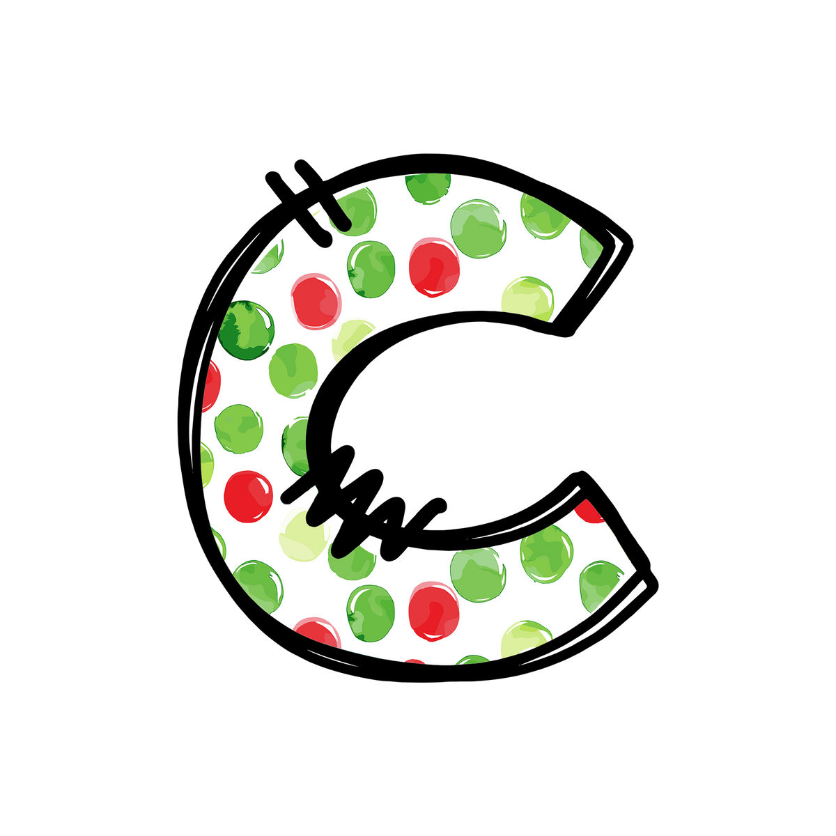 Christmas red and green polkadot single lowercase letter DTF transfer XMAS1476-3. Physical transfer only.