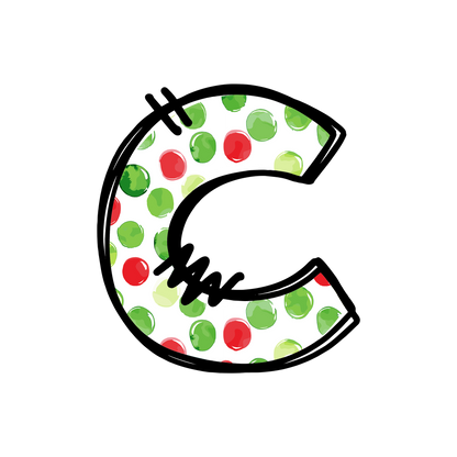 Christmas red and green polkadot single lowercase letter DTF transfer XMAS1476-3. Physical transfer only.