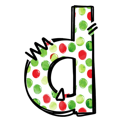 Christmas red and green polkadot single lowercase letter DTF transfer XMAS1476-4. Physical transfer only.