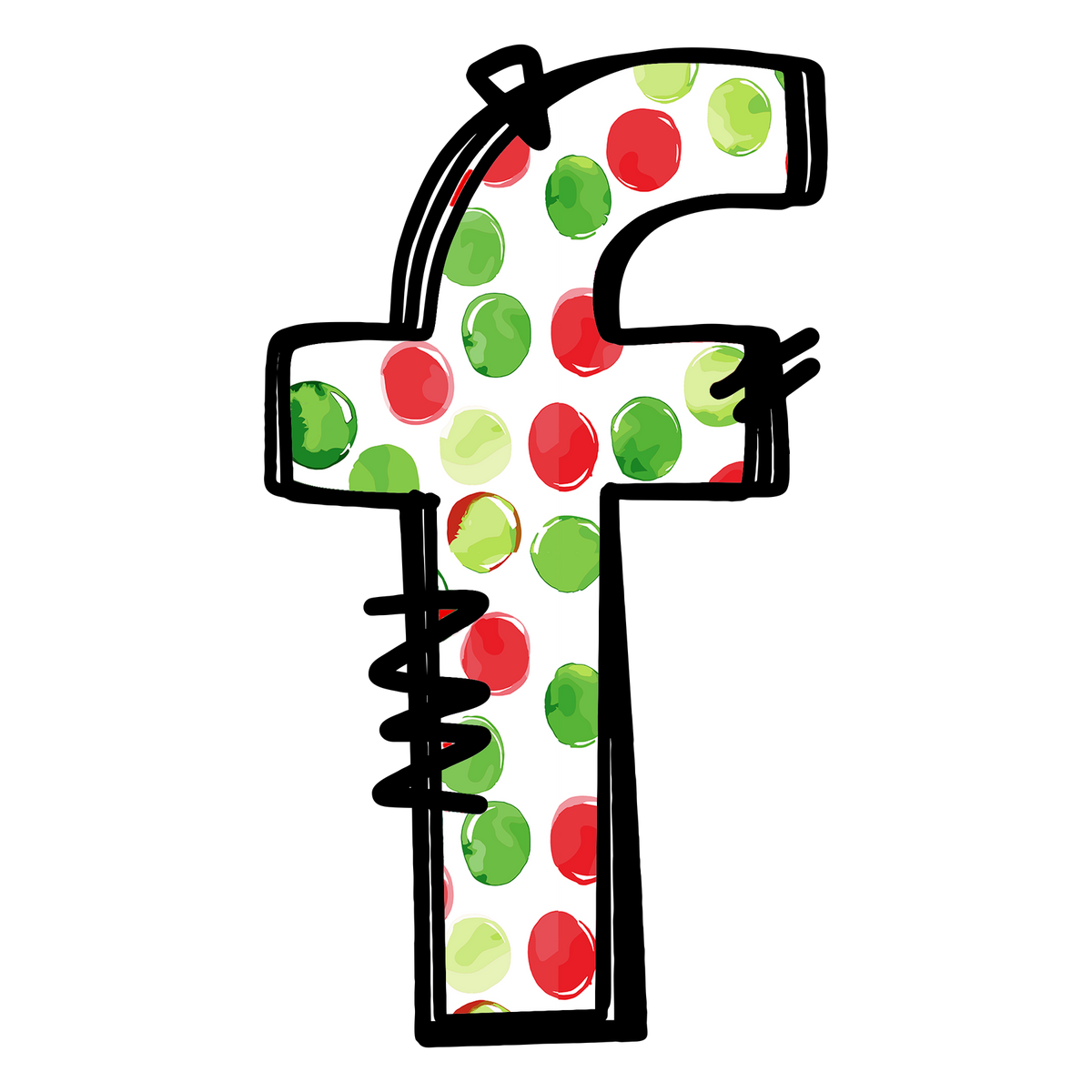 Christmas red and green polkadot single lowercase letter DTF transfer XMAS1476-6. Physical transfer only.