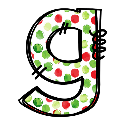 Christmas red and green polkadot single lowercase letter DTF transfer XMAS1476-7. Physical transfer only.
