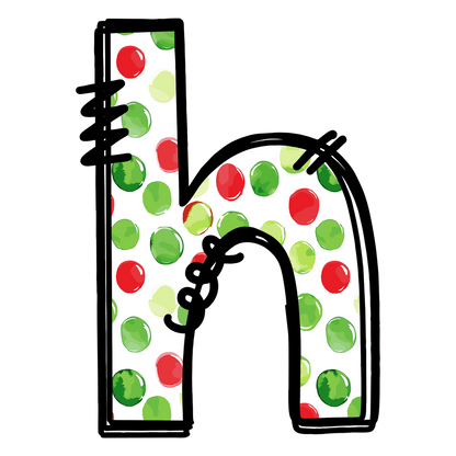 Christmas red and green polkadot single lowercase letter DTF transfer XMAS1476-8. Physical transfer only.