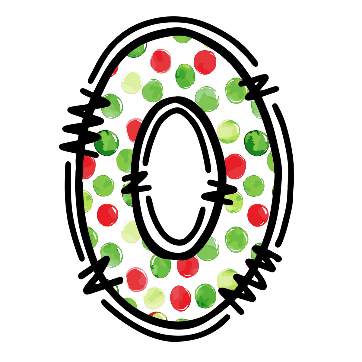Christmas polkadot individual uppercase letter, number or stocking design XMAS1477-1. Physical textile DTF transfer only.