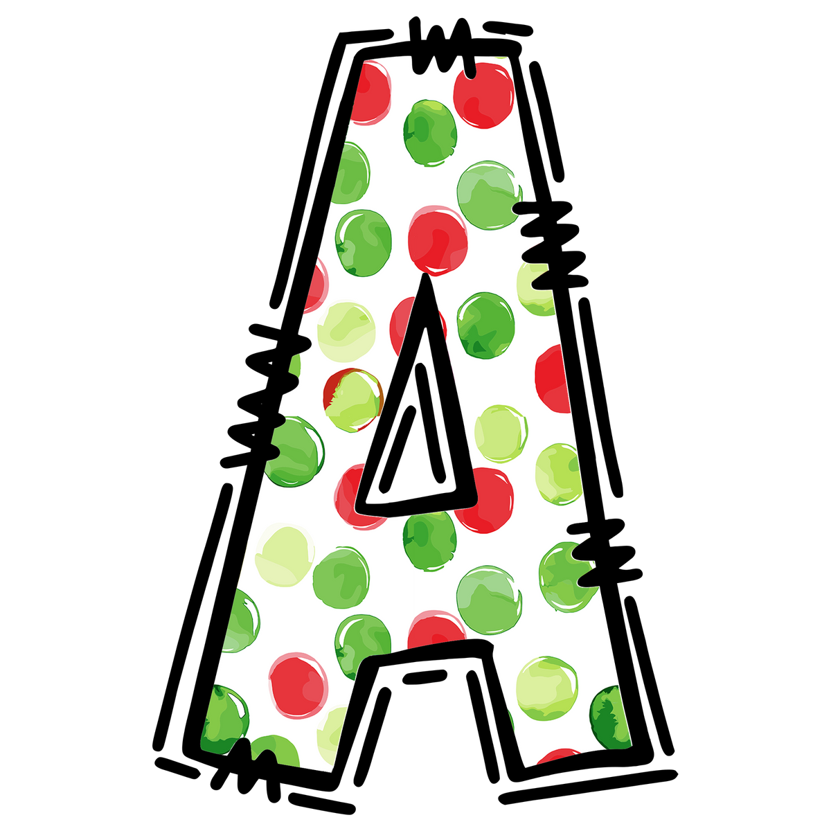 Christmas polkadot individual uppercase letter, number or stocking design XMAS1477-10. Physical textile DTF transfer only.