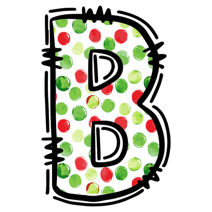 Christmas polkadot individual uppercase letter, number or stocking design XMAS1477-11. Physical textile DTF transfer only.