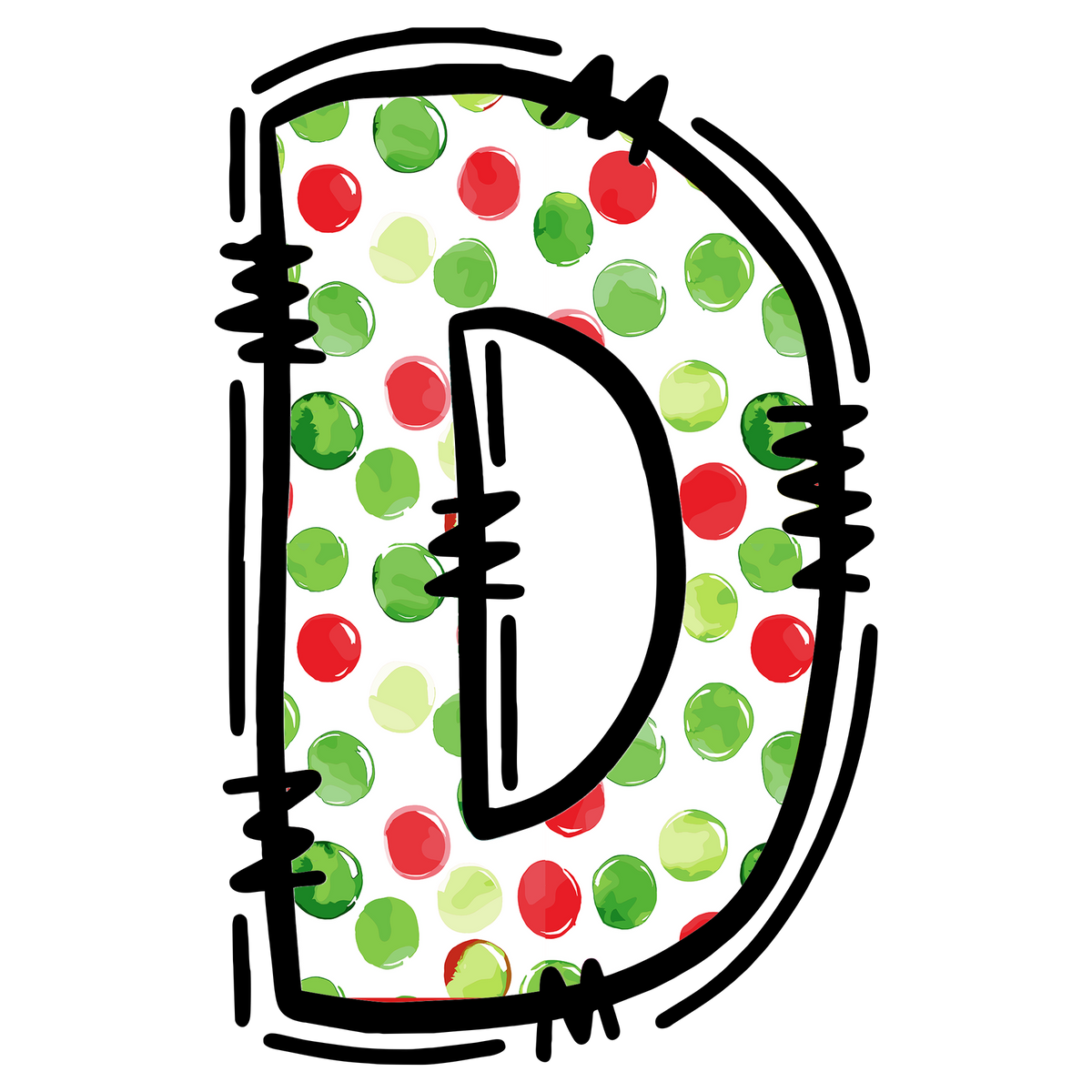Christmas polkadot individual uppercase letter, number or stocking design XMAS1477-12. Physical textile DTF transfer only.