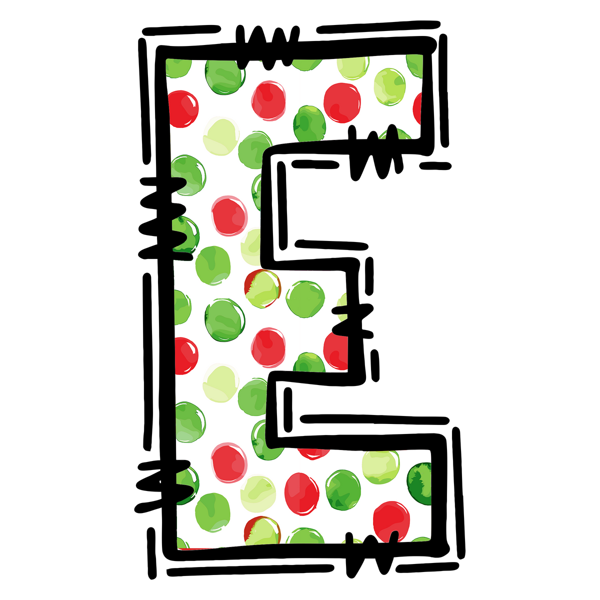 Christmas polkadot individual uppercase letter, number or stocking design XMAS1477-13. Physical textile DTF transfer only.