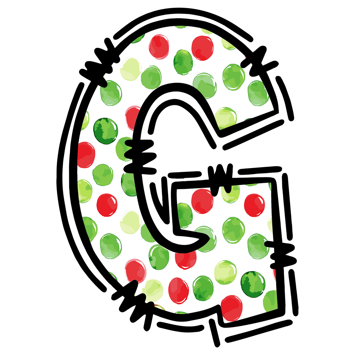 Christmas polkadot individual uppercase letter, number or stocking design XMAS1477-14. Physical textile DTF transfer only.