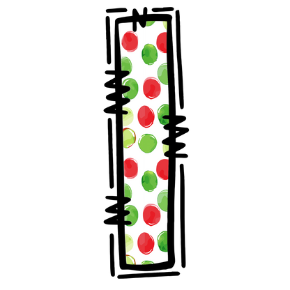 Christmas polkadot individual uppercase letter, number or stocking design XMAS1477-16. Physical textile DTF transfer only.