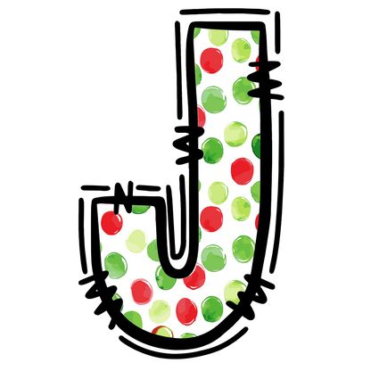 Christmas polkadot individual uppercase letter, number or stocking design XMAS1477-17. Physical textile DTF transfer only.