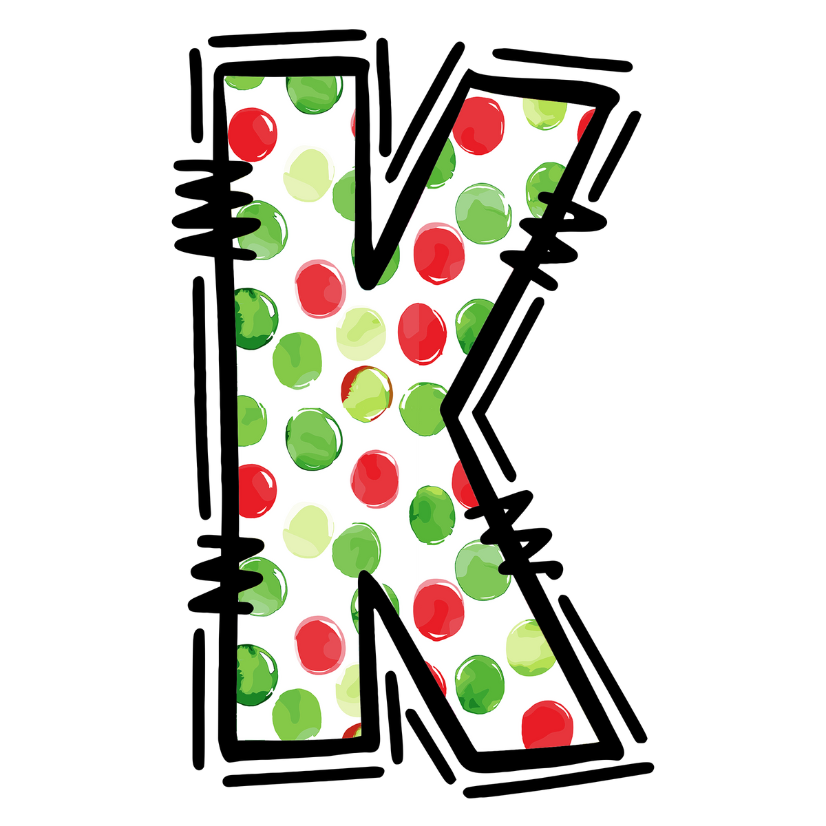 Christmas polkadot individual uppercase letter, number or stocking design XMAS1477-18. Physical textile DTF transfer only.