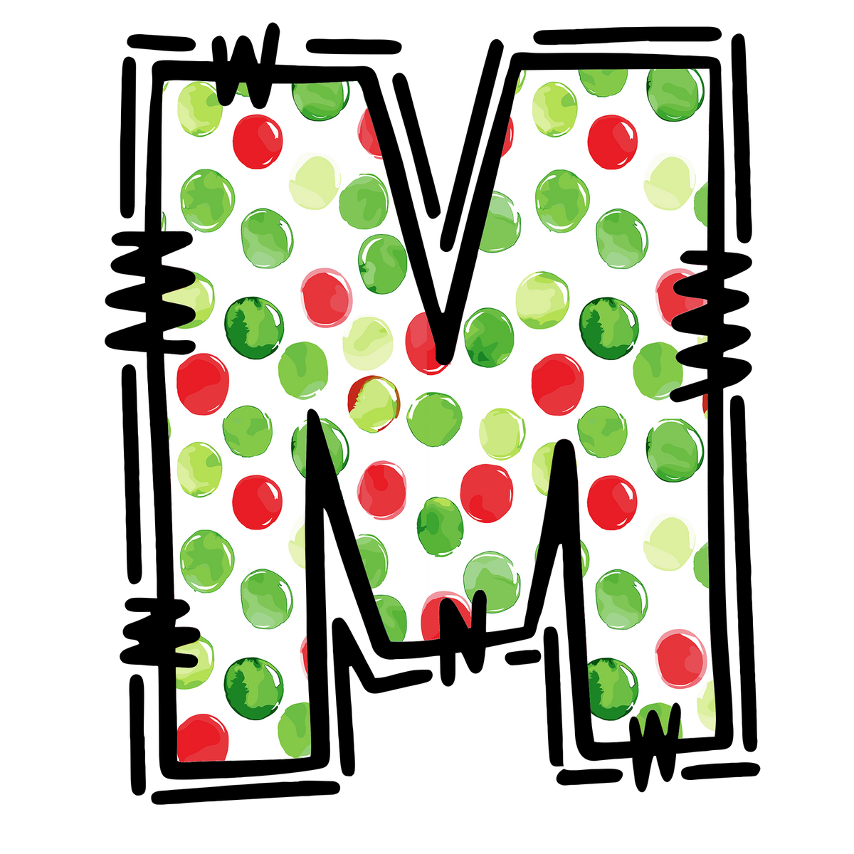 Christmas polkadot uppercase letter DTF transfer XMAS1477-19. Physical textile transfer only.