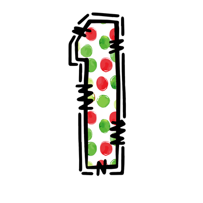 Christmas polkadot individual uppercase letter, number or stocking design XMAS1477-2. Physical textile DTF transfer only.