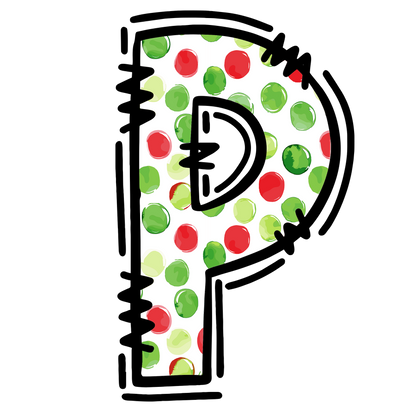 Christmas polkadot individual uppercase letter, number or stocking design XMAS1477-21. Physical textile DTF transfer only.