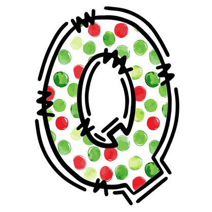 Christmas polkadot individual uppercase letter, number or stocking design XMAS1477-22. Physical textile DTF transfer only.