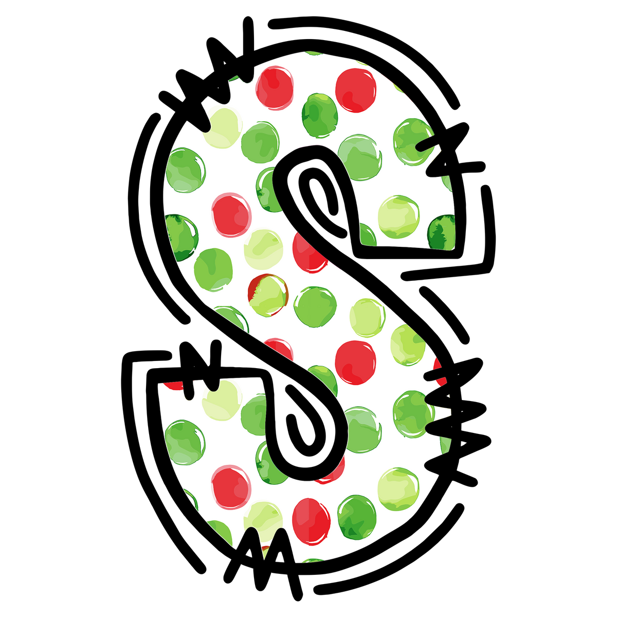 Christmas polkadot individual uppercase letter, number or stocking design XMAS1477-24. Physical textile DTF transfer only.