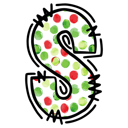 Christmas polkadot individual uppercase letter, number or stocking design XMAS1477-24. Physical textile DTF transfer only.