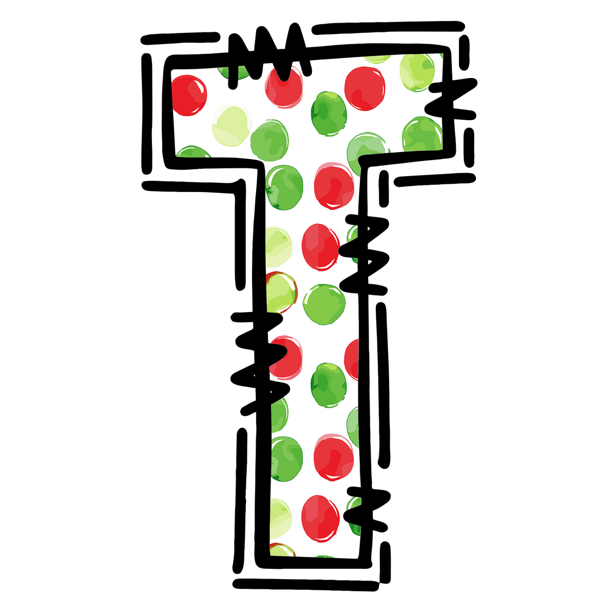 Christmas polkadot individual uppercase letter, number or stocking design XMAS1477-26. Physical textile DTF transfer only.