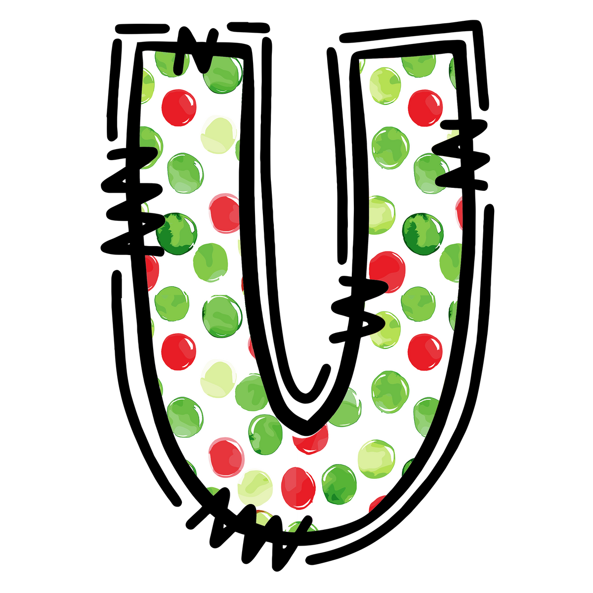 Christmas polkadot individual uppercase letter, number or stocking design XMAS1477-27. Physical textile DTF transfer only.