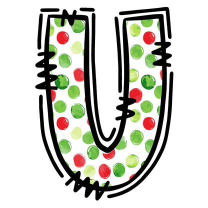 Christmas polkadot individual uppercase letter, number or stocking design XMAS1477-27. Physical textile DTF transfer only.