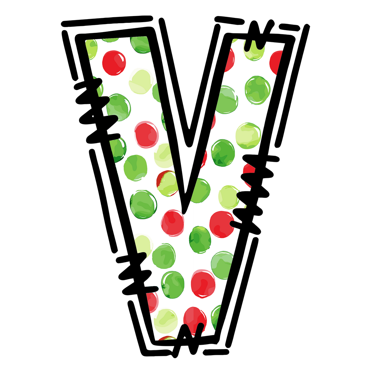 Christmas polkadot individual uppercase letter, number or stocking design XMAS1477-28. Physical textile DTF transfer only.