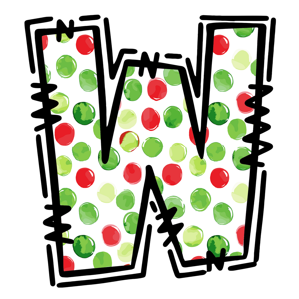 Christmas polkadot individual uppercase letter, number or stocking design XMAS1477-29. Physical textile DTF transfer only.