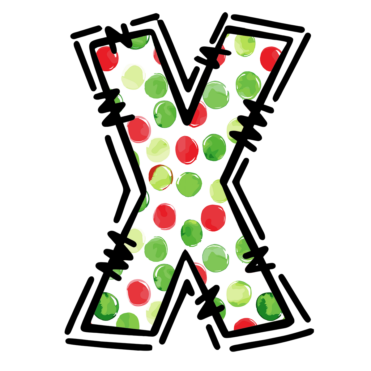 Christmas polkadot individual uppercase letter, number or stocking design XMAS1477-30. Physical textile DTF transfer only.